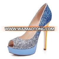 Hot Sale Online Women Footwear Blue Glitter And Leopard Patent Sexy Ladies Peep Toe Platform Fetish High Heels Sandals Shoes