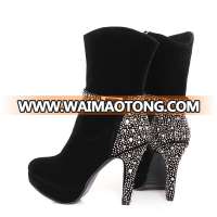 Fashion Ladies Winter Shoes Block High Heel Suede Upper Ankle Boots for Women